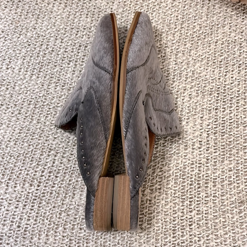 Mi.iM Leather With Gray Faux Calf Pony Hair Mule Slide Shoe Sz 7 - Picture 5 of 14